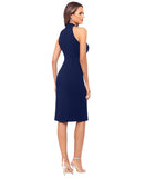 Betsy & Adam Womens Ruffled Halter Velvet-Trim Sheath Dress A26692 Navy Blue 14