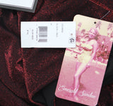 Emerald Sundae Strap Glitter-Knit Cowlneck Mini Bodycon Dress Black / Red M