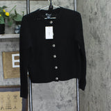 C By Private Label 2-Ply Cashmere Crochet Cardigan Button Front Sweater Black S