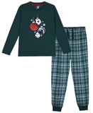 Max And Olivia 2-Piece Sports Top and Bottom Pajama Set Green Multi L (12-14)