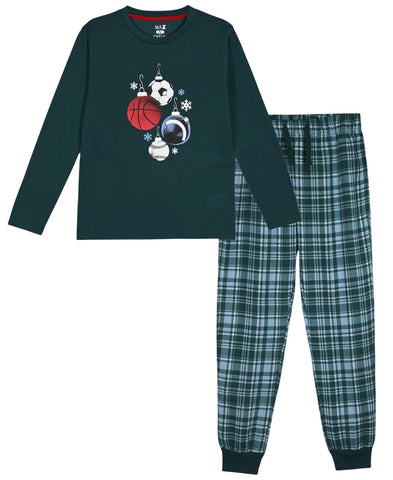 Max And Olivia 2-Piece Sports Top and Bottom Pajama Set Green Multi L (12-14)