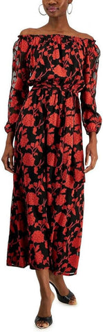 Inc Womens Floral Long Maxi Dress 10823984 Fire Red / Black 4