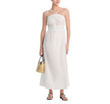 Aqua Womens Cotton Smocked Sleeveless Dress AQ08-01 White S