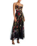 Aqua Pleated Floral Maxi Dress IDM12073 Black Multi L