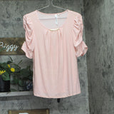 NY Collection Womens Knit Embellished Neck Blouse Top Pink M