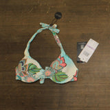 Coco Reef Twist Front Halter Bikini Swim Top Ivory White / Blue Multi 32 - 34D