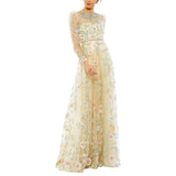 Mac Duggal Embellished Embroidered Flowy Dress Gown Cream Off White / Multi 10