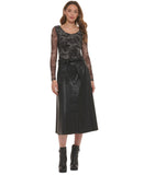 DKNY Womens Scoop-Neck Printed Mesh Long-Sleeve Bodysuit P2JH1OQK Black Multi XL