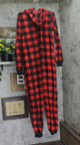 #followme Hooded Onepiece Pajama with Zip and Pockets Buffalo Plaid Red Black M