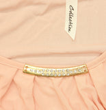 NY Collection Womens Knit Embellished Neck Blouse Top Pink M