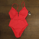 Bar III Womens V-Wire Plunge-Neck One-Piece Swimsuit MBDD25248 Bright Rose Red L