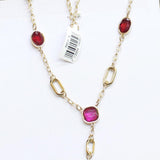 MCYS Fashion Open Link Bezel Set Long Station Necklace Gold / Red 30' + 3"