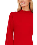 Cece Women Long Sleeve Smock Cuff Mock Neck Sweater Dress 7052704 Luminous Red L