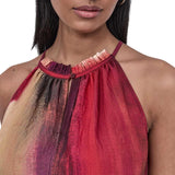 DKNY Printed High-Neck Sleeveless Blouse Shirt Top Brush Stroke Red Multi L