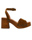 Steve Madden Suede Wooden Platform Block Heel Sandals KARS03S1 Cognac Brown 7M
