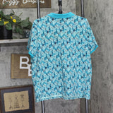 Lands' End Women's Short-Sleeve Polo Shirt Blue Green Multi 1X