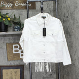 Dg2 by Diane Gilman Womens Fringed Star Denim Jean Jacket Ivory Off White XS