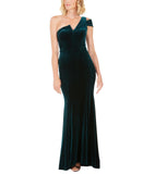 Betsy & Adam Womens One Shoulder Velvet Gown Dress A21575P Hunter Green 6P