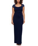 X by Xscape Womens Floral Applique Cap-Sleeve Gown Navy Blue 6