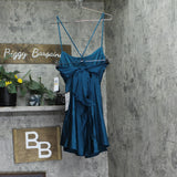 City Studios Juniors Draped Sleeveless Satin Fit Flare Dress Teal Blue Green 7/8
