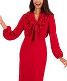 Kasper Womens Woven Tie-Front Ruffled Blouse 10880897 Fire Red XS