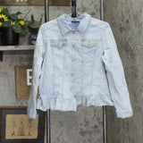 DG2 Womens Ruffled-Hem Classic Stretch Denim Jacket 688254 Chambray Blue L