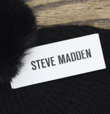 Steve Madden Womens Caught Brushed Rolled Cuff Pom Beanie SMA5075M Black