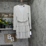 1. STATE Womens Metallic Crinkled Tiered V-Neck Dress Silver Gray / Gold XS