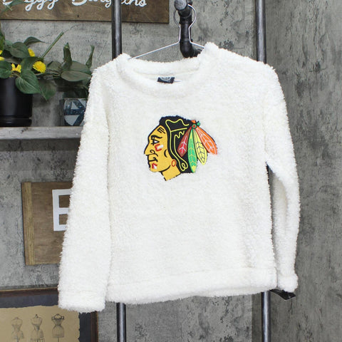 NHL Chicago Blackhawks Girls Crew Neck Poly Gold Lurex Sweatshirt White Gold L