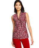 Kasper Womens Satin Printed Tie-Neck Blouse 10919993 Fire Red Multi XL
