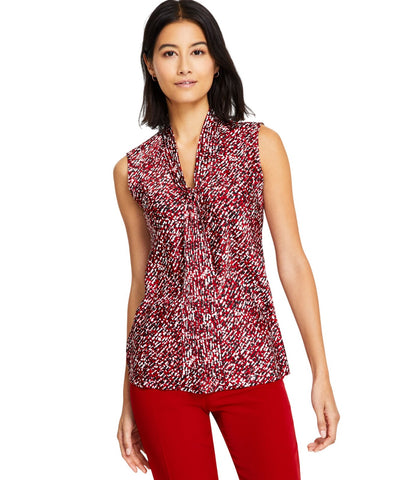 Kasper Womens Satin Printed Tie-Neck Blouse 10919993 Fire Red Multi XL