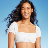 Wild Fable Women's Puff Sleeve Eyelette Bralette Bikini Top PID-W9Y350 White XS