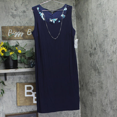 R&M Richards Womens Knit Tank Dress with Necklace 9389 Peacock Blue 14