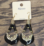Melody Womens Fashion Enamel Filigree Teardrop Earrings Gold / Black 3.5"