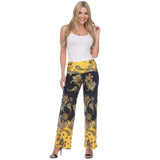 White Mark Lounge Printed High Waist Stretch Palazzo Pants Black / Gold M