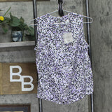 Kasper Printed Sleeveless Juliette Blouse Shirt Vanilla Ice / Lavender Purple PS