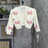 Rare Editions Girls Bow Crochet Open Front Cardigan F757105 Cream / Pink 6X