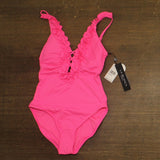 La Blanca Womens Island Goddess Ruffled Plunge One Piece Swimsuit Bright Pink 6