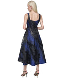 DKNY Womens Metallic Jacquard Scoop-Neck Midi Dress Navy Blue 8