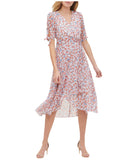Tommy Hilfiger Sleeve Surplice Midi Dress Ivory Off White / Grenadine Red 10