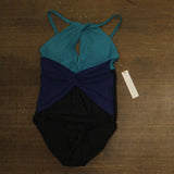 Beyond Control Swimwear Colorblock High Neck One Piece Swimsuit Blue Multi 12