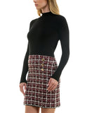 BCX Juniors Sweater Combo Tweed-Skirt Long Sleeve Dress Black / Red Multi 2XL