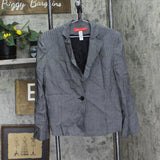 AK Anne Klein Stretch Wool 1-Button Lightweight Blazer Jacket Black Gingham 16