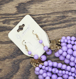 G. Comet Beaded Multilayer Chunky Necklace Earring Set Lilac Purple 17" + 4"
