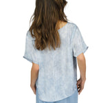 Michael by Michael Kors Womens Petal Print Dolman-Sleeve Top Chambray Blue XL