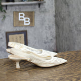 A New Day Womens Milan Slingback Lace Slip On Kitten Heels Cream Off White 7M