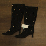A New Day Studded Faux Suede Mid-Calf Boots with Cone Heel Jet Black 8.5M