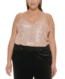 Calvin Klein Plus Size Sequined Strappy Camisole Cami Champagne Brown 3X