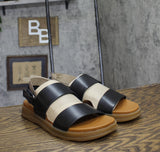 Earth Womens Leah Round Toe Strappy Casual Flat Sandals ETLEAH Black Leather 9M