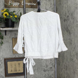 Womens Bell Sleeve Tie Front Blouse Shirt Top White Lurex See Measurements